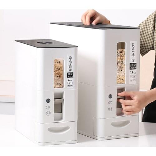 6kg/12kg Sealed Rice Storage Box Cereal Grains Beans Flour Storage Barrel Measurable Rice Moisture-Proof Bucket Home Supply