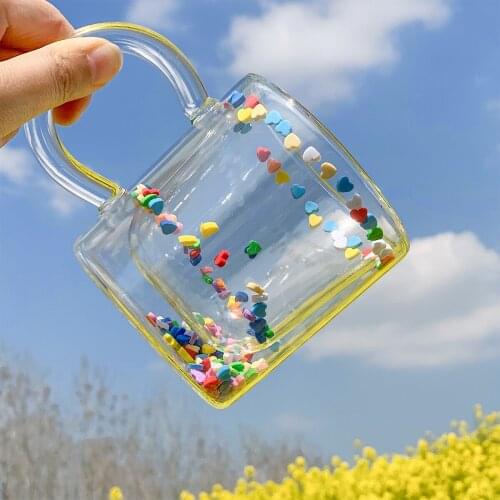 Korean Double Layer Quicksand Crystal Love Colorful Mug Creative Heart Water Cup Transparent Juice Bottle