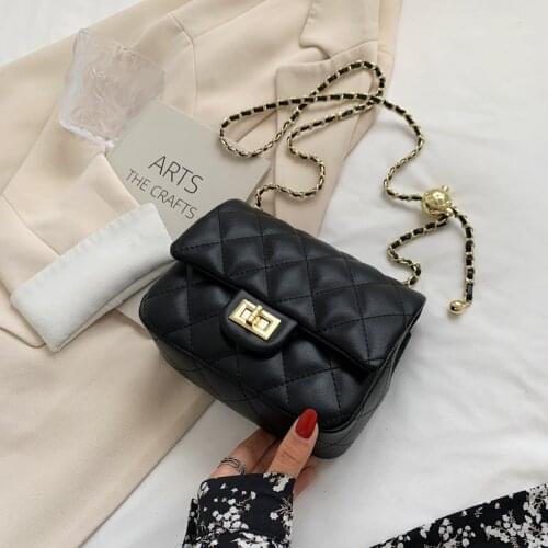 Leather Square Fat Little Golden Ball Bag 2021 New Womens Bag Small Fragrance Wind Diamond Chain Bag One-shoulder Slant Bag