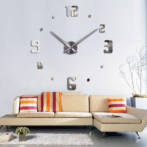 DIY Creative 3D Wall Clock Acrylic mirror Wall stickers Living Room Home Decor quartz needle watch