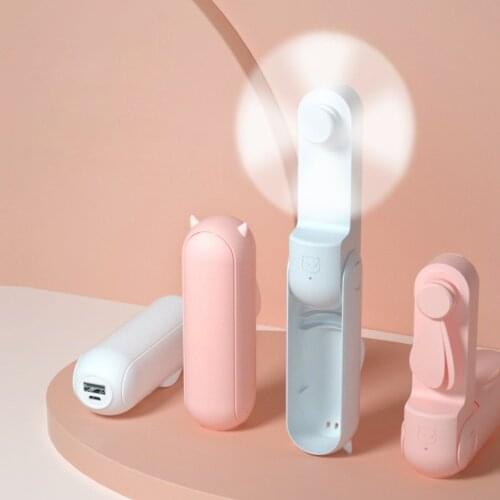 Creative Portable USB Handheld Foldable Small Fan 2000mAh With TPE Soft Rubber Leaf Automatic Stop Protection Design Fan Durable