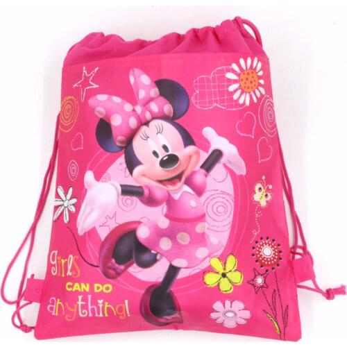 Hot Sell Disney Minnie Mouse Gift Bag Baby Shower Birthday Party Non-Woven Fabric Backpack Drawstring Bags Girl Favors Supplies