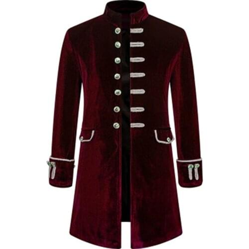 Mens Medieval Coat Gothic Steampunk Long-Sleeved Jacket Uniforms For Halloween Costume
