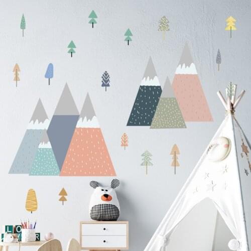 2pcs/set Ins Tree Mountain Wall Stickers for Living Room Bedroom Kids Room Decor Aesthetic DIY Home Decor Trees Wall Decals