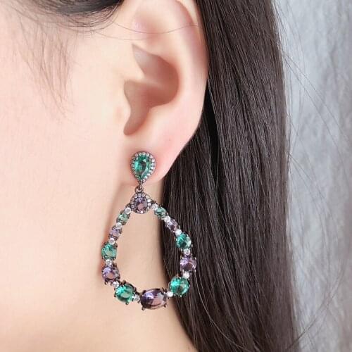 2019 New Trendy Copper Colorful AAA Cubic Zirconia Round Hollow Trendy Dangle Earrings Women Earrings Free Drop Shipping