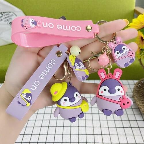 New male and female couple cute cartoon little penguin car key ring school bag key pendant lanyard