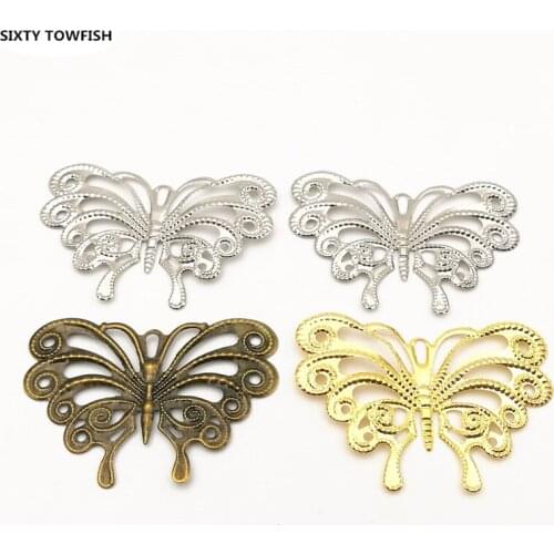 10 Pieces 59*43mm Antique bronze/Gold color/White K Metal Filigree butterfly Flowers Slice Charms base Setting DIY Components
