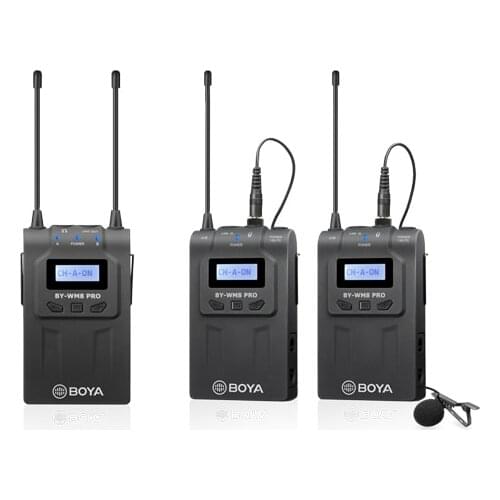 BOYA BY-WM8 PRO UHF Dual Wireless Lavalier Microphone Systerm Lav Interview Mic 2 Transmitters 1 Receiver For DSLR Video Camera