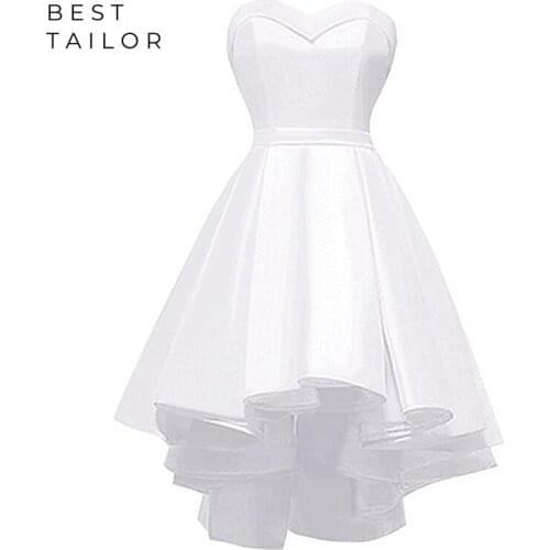 Prom Dresses 2021 Simple White Asymmetrical Sweetheart High Low Satin Prom Gowns vestido de fiesta largos