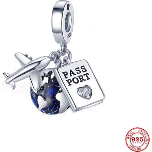 Airplane Earth Pass Port Dangle Charm Bead Fit Snake Chain Bracelet Bangle PAN Series-7