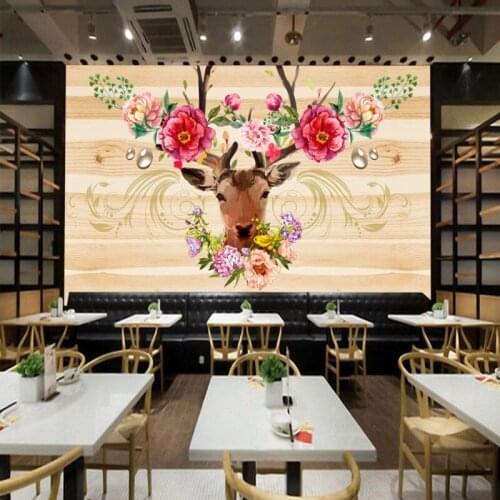 Custom mural American virgin pastoral elk hand painted floral background wall decoration painting stereo wallpaper mural
