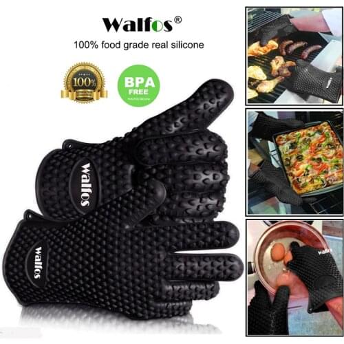 WALFOS 2 Piece Food Grade Heat Resistant Silicone Kitchen Barbecue Oven Glove Cooking BBQ Grill Glove Oven Mitt Baking Glove