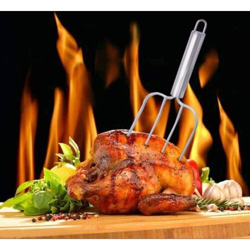 Christmas BBQ Stainless Steel Turkey Fork Barbecue Fork Four Needle Fork Barbecue Skewer Barbeque Accessories Grills Grill