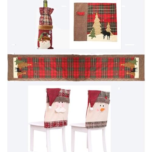 Christmas home decorations plaid cloth placemats elk small tree table mat insulation pad knife fork mat chair set table runner