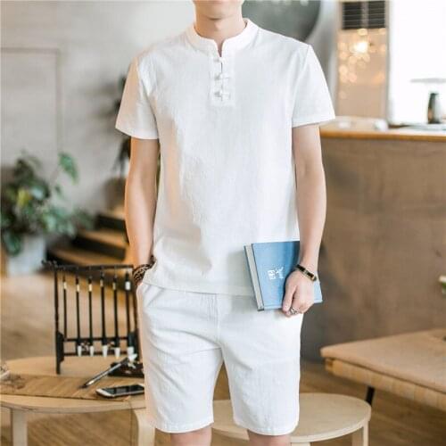 2021 New Arrival Summer Chinese Style Men Boutique Cotton Linen Shirt High Quality Solid Men Leisure Two-Piece Shirt M-5Xl 30390