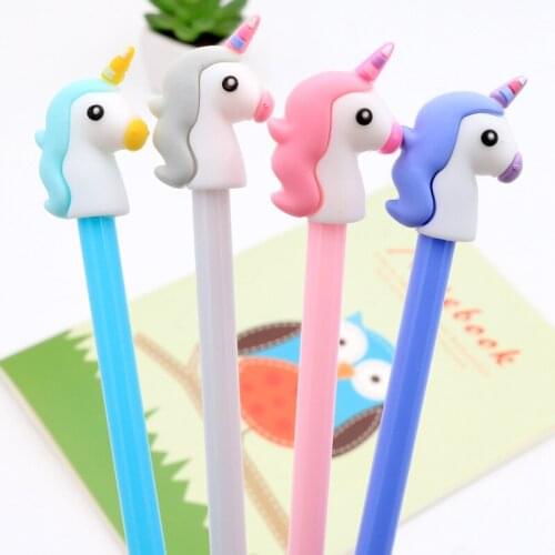 4Pcs/lot Kawaii Unicorn Gel Pen Creative Cartoon 0.5mm Black Ink Pens Writing Handles Cute Office Stationery School Supplies