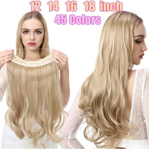 Synthetic One Piece Halo Hair Extensions No Clip In Natural Wave Fake Hair Piece Blonde Black Brown Curly False Hair Hairpiece