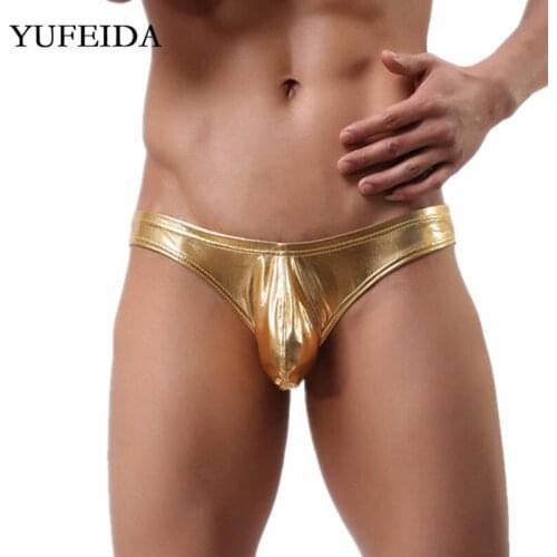 YUFEIDA Sexy Men Underwear Briefs Faux Leather Bulge Pouch U convex Jockstrap Male Gay Sissy Panties Mens Briefs Underpants