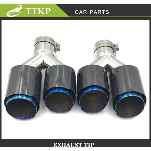 2 Piece Universal Modification accessories Y Style Double exit Exhaust Tail Pipe Glossy Carbon Fiber Stainless Steel Muffler Tip