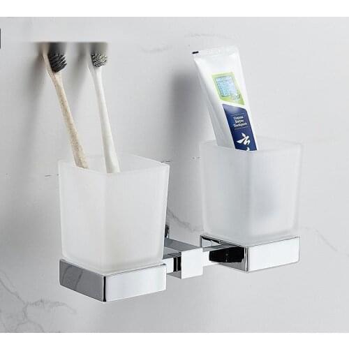 Wall-mount Cup Tumbler Holders Double Toothbrush Tooth Cup Holder Cups Bathroom Accessories Bath Hardware Set