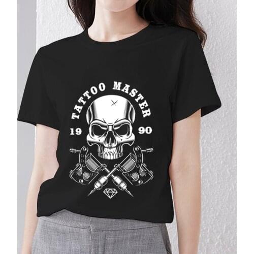 Commute Womens T-shirt Dropshipping Black Classic O-Neck Female Tops Summer Street Style Skulls Pattern Series Short Sleeve Tee