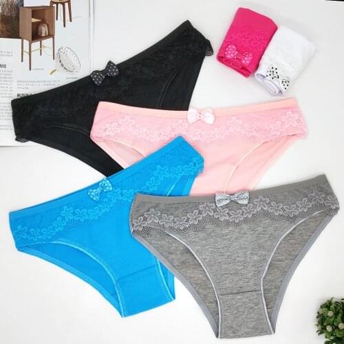 Womens Cotton Panties 6Pcs Soft Lace Women Underpants Solid Girls Briefs Sexy Female Lingerie Comfort Underwear Bragas Mujer