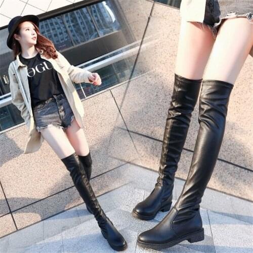 Hot sale 2020 Women Over The Knee High Boots Fashion All Match Round head Winter Shoes Elegant All Match Women Boots size 35-39