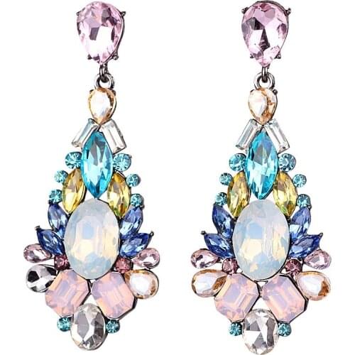 White Pink Opalescence Colourful Earring Womens Fashion Earrings New arrival brand sweet metal with gems stud for Women girls