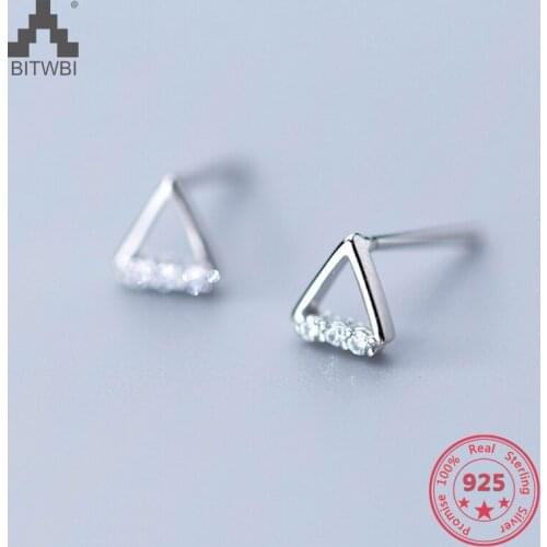 S925 Sterling Silver Fashion Smple Geometric Triangle Zircon Stud Earring Fashion Jewelry for Women