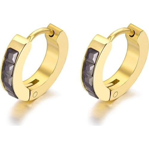 Titanium Stainless Steel Cubic Zirconia Hoop Earrings Jewelry For Women Fashion Black Crystal Bohemia Earrings E19179