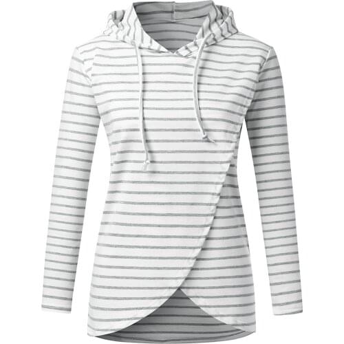 Women Maternity Hooded Long Sleeve Striped Nursing Dress For Breastfeeding With Hooded Sweatshirt dress Spring Autumn Pullovers