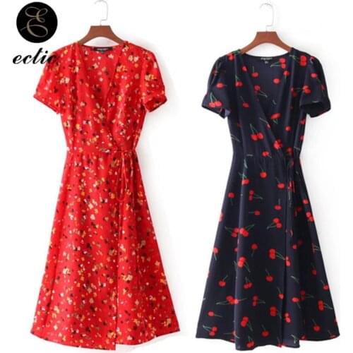 Summer Dresses For Women Chiffon Sukienka V Neckline Dress Way Wrap Convertible Boho Maxi Club Red Floral Dress Robe Femme 2021