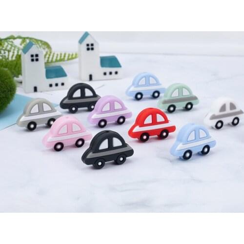 Sunrony 10pcs Cartoon car Baby Rodent BPA Food Free Silicone Teething Nursing Pacifier Clip Silicone Beads
