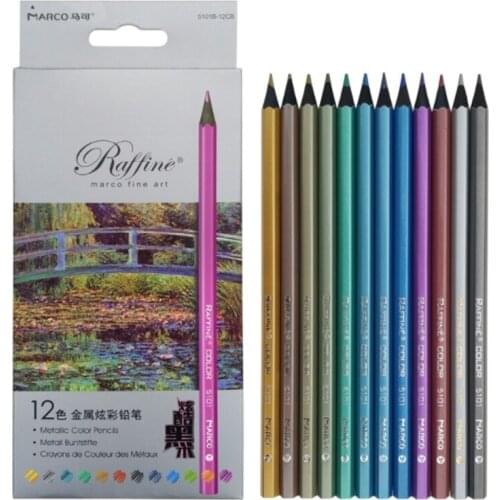 12colors/Box Marco Metallic Colored Pencils Beautiful Drawing Pencil Metal Color Pencil Six Angle Pen Graffiti Lead Crayons