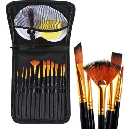 12Pcs Oil Paint Brush + Scraper + Palette Tool Set Oil Painting Acrylic Watercolor Gouache Art Drawing Pen And Zipper Canvas Bag