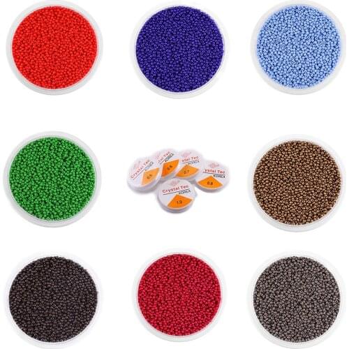 1800Pcs 2mm Seed Beads Charm Czech Glass Round Loose Spacer Beads Elastic Crystal Line Cord Wire For DIY Jewelry Making Tool