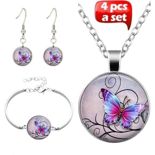 4Pcs/Set New Glass 'Faith With God Nothing is Impossible' Pendant Choker Necklace Bracelet Earrings For Women Jewelry wholesale