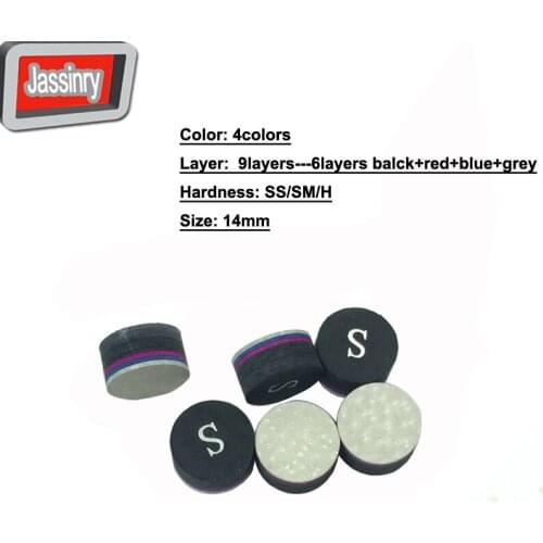 Free shipping 10pcs 14mm Pool Billiard cue tips 4color 9layers cue tips can customsize own logo SS/S/M/H Billiards aceesorries