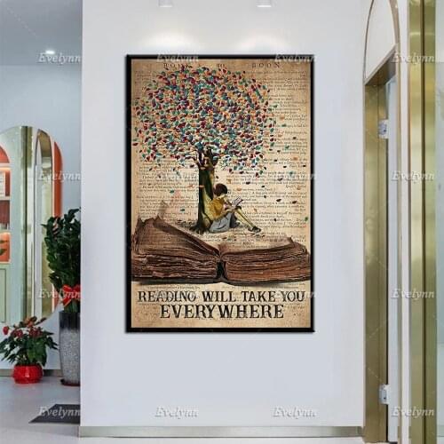 Reading Will Take You Everywhere | Love Reading Prints, Book Lovers Poster, Reading Girl,Best Gifts Ever, Home Decor, Wall Art