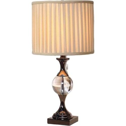 100% Quality Europe Vintage Fabric Lampshade K9 Crystal Led E27 Table Lamp for Wedding Decor Living Room Bedroom Table Lamp 1415