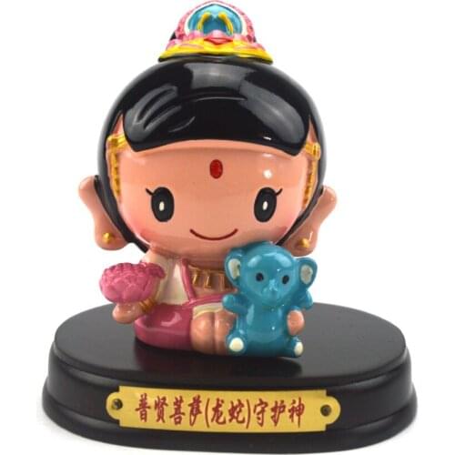 Feng Shui Cartoon Buddha Ornament Chinese Zodiac with Wood Base Dragon & Snake G1912-5