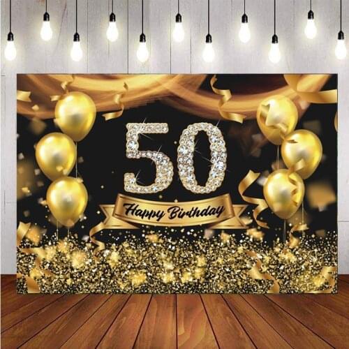 Glod Balloon 50th Backdrop Lady Happy Birthday Party Customize Photography Background For Photo Studio Prop