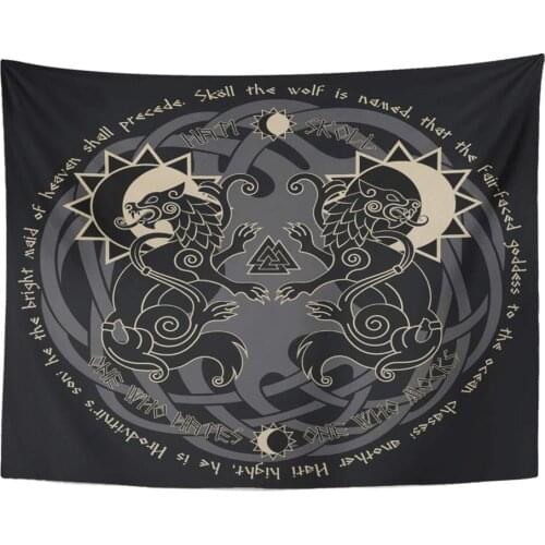 Mandala 60x80 Inch Tapestry Home Decor Two Wolves from Norse Mythology Hati and Skoll Devour The Sun and Moon Black for Bedroom