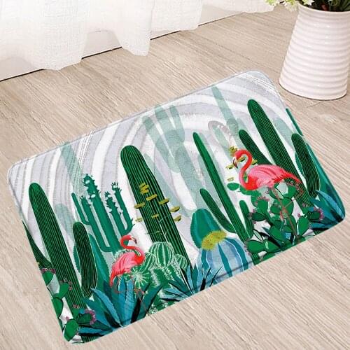 Tropical Cactus Cotton Bath Mat Plant Flamingo Bathroom Rugs Shower Room Toilet Floor Front Door Carpet Foot Pedal Non-Slip Mats