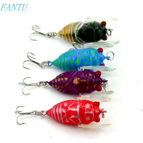 FANTU Fishing Artificial lures 6.4g/4cm Hard Lure Artificial Cicada Bait With 8# Treble Hooks Insect Baits 4PCS