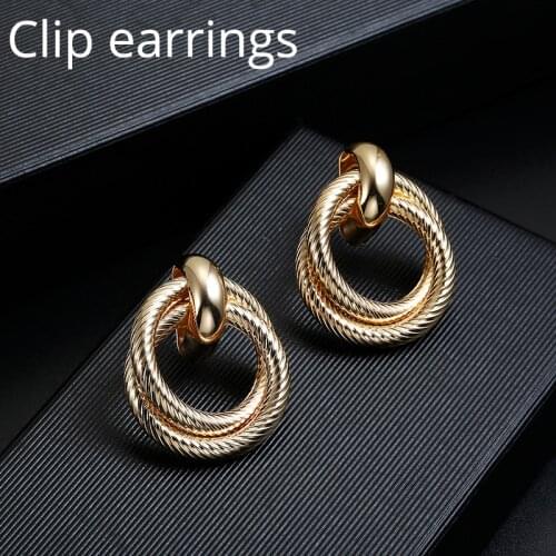New ZA Clip On Earrings No Pierced for Women Vintage Gold Statement Geometry Round Ear Clips Jewelry brinco feminino Party Gift