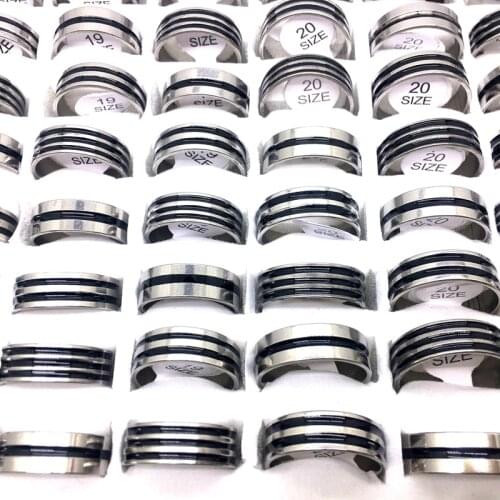 MixMax 50pcs Black Enamel Men Women Rings Stainless Steel Jewelry Band Wholesale Lot Ring Brand New