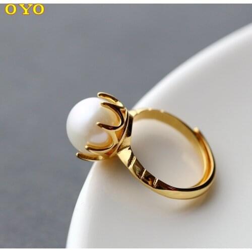 100%925 Sterling Silver Inlaid Natural Pearl Silver Gold Plated Ring Fashion Women