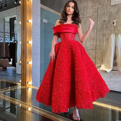 Red Formal Evening Dresses One Shoulder Ruffles A Line Princess Prom Dress Party Custom Made Vestidos De Fiesta
