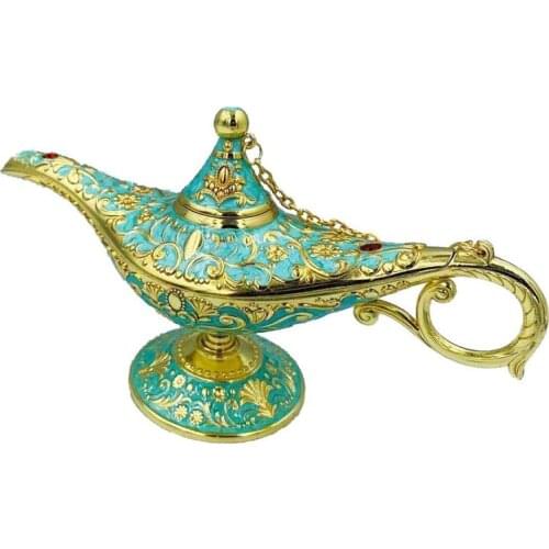 Vintage Aladdin Magic Genie Lamp Incense Burners Metal Carved Wishing Light for Home Tabletop Decoration, Party, Birthday Gift